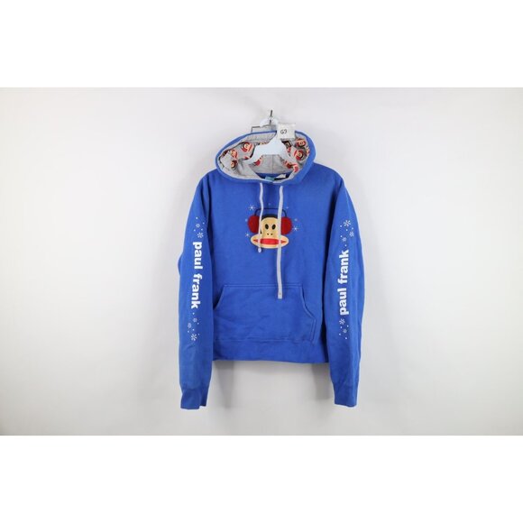 Vintage Y2K Paul Frank Womens Teen Medium Spell Out Snowflake Monkey Hoodie Blue - Picture 1 of 16